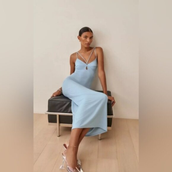 Reformation Dresses & Skirts - NWOT Reformation Lainey Cutout Stretch tencel Maxi Dress light blue size Large